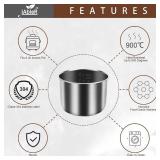Genuine 6Qt Power Cooker XL Replacement Inner Pot Compatible with 6 Quart Power Pressure Cooker PPC770 PPC771 PPC770-1 PRO PCXL-PRO6 YBD60-100 WAL1 WAL2 Stainless Steel Inner Pot Parts - 6 QT