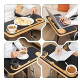 TYYIHUA Foldable Wheelchair Tray Table with Cup Holders for Adults, Seniors, Removable Wheelchair Lap Desk for Eating Reading Resting, Nursing Patient, Fits Seat Width 16" - 20", Bamboo Wood - Retail:
