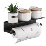 DUFU Paper Towel Holder Wall Mount for Kitchen, Self-Adhesive Paper Towel Holder with Shelf for Bathroom, Anti-Rust Aluminum, No Drill or Wall-Mounted with Screws (Matt Black)