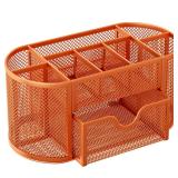 EasyPAG Mesh Pen Holder Desk Organizer with Drawer Stationery Supplies Organizer for Dorm School 9 Compartments Workspace Desk Accessories Organization for Office, Orange - Retail: $15