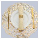 Evevde Gold Round Placemats for Dinner Table Set of 6 Metallic Plastic Vinyl Place Mats No-Slip Wipeable 6Pcs Table Mats for Daily Use Wedding Anniversary Kitchen Table Decoration(Dia:15inch/38cm) - R