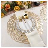 Evevde Gold Round Placemats for Dinner Table Set of 6 Metallic Plastic Vinyl Place Mats No-Slip Wipeable 6Pcs Table Mats for Daily Use Wedding Anniversary Kitchen Table Decoration(Dia:15inch/38cm) - R