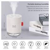 Portable Mini Humidifier, 500ml Small Cool Mist Humidifier, USB Personal Desktop Humidifiers for Baby Bedroom Travel Office Home, Auto Shut-Off, 2 Mist Modes, Super Quiet, White - Retail: $15