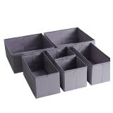 TYEERS Drawer Organizers, Durable Fabric, Washable, with Base Support Boards, Small Storage Boxes for Bathroom, Closet, Dresser, Set of 6, Dark Grey