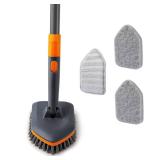 CLEANHOME Tile Tub Scrubber Brush with 3 Different Function Cleaning Heads and 56" Extendable Long Handle-No Scratch Shower Scrubber for Cleaning Bathroom Kitchen Toilet Wall,Bathtub,Sink,Grey - Retai