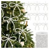 Chunful 37 Pcs Pearl Bow Christmas Tree Ornaments Pearl Bow Beads Garland Decorations for Xmas Cake Holiday Wedding Home Decor Crafts - Retail: $22