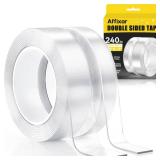 Extra Strong Double Sided Tape Heavy Duty (2 Rolls, Total 20 FT), Clear Removable Two Sided Nano Tape Adhesive, Double Stick Mounting Tape for Poster, Rug, Picture Hanging Strips, Office & Outdoor - R