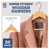 ZOBER High-Grade Wooden Hangers - Heavy Duty, Non Slip Wood Hangers for Coats, Jackets, Suits, & Pants - Clothes Hangers for Closet W/Bar and Notches 20 Pack - Retail: $30