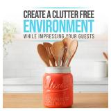 Comfify Wide Mouth Mason Jar Utensil Holder Decorative Kitchenware Organizer Crock, Dishwasher Safe - Kitchen Caddy, Large Size 7" High - Coral - Retail: $23