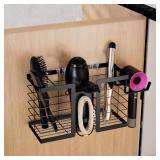 FUNKYLEE Hair Tool Organizer - Hair Dryer Holder, 3 in 1 Metal Bathroom Organizer Wall Mount for Flat Iron, Curling Iron, Straightener, Styling Tools Bathroom Storage and Organizer (Black) - Retail: $