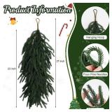 Tobilu 2 Pcs Christmas Swag - 27 Inch Teardrop Swag with Artificial Pine Needles Greenery Swags for Xmas Front Door Staircase Window Wall Mantel Decor - Dark Green - Retail: $10