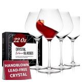 Gusto Nostro Crystal Wine Glasses Set of 4, 22 Oz Long Stem Modern Wine Glasses for White and Red Wine, Dishwasher Safe, Fancy, Elegant, Large and Tall Wine Glass for Wedding Christmas Anniversary - R