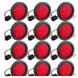 Treela 4 Inch Round LED Trailer Tail Lights, 10 LED Trailer Marker Lights Waterproof 12v Turn Brake Stop Light Sealed Flush Mount for Truck RV Boat(Red,12) - Retail: $57