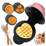 Mini Waffle Maker with 6 Removable Plates,Small Heart Waffle Maker Keto,3-in-1 Multi-plate set,Wafflera Iron for Kids Family&Individuals,4