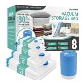 Cozy Essential 8 Pack Travel Vacuum Storage Bags with Rechargeable Wireless Electric Pump for Luggage, Suitcase, Carry-on Size Vacuum Seal Compression Space Saver Bags for Clothes and Clothing Travel 