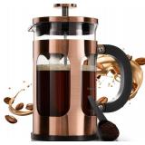 BAYKA French Press Coffee Tea Maker Small, Heat Resistant Thickened Borosilicate Glass Stainless Steel Single Serve Brewer, Cold Brew Cafetera Teapot, 21 Ounce 0.6 Liter,Copper - Retail: $26
