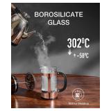 BAYKA French Press Coffee Tea Maker Small, Heat Resistant Thickened Borosilicate Glass Stainless Steel Single Serve Brewer, Cold Brew Cafetera Teapot, 21 Ounce 0.6 Liter,Copper - Retail: $26