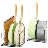 LAEMYFYRE Pan and Pot Organizer Rack, Cutting Board Organizer for Cookie Sheet,Frying Pan inside Cabinet,Baking Pan, Tray Organizer for Kitchen Storage - Total 5 Compartments(2 Pcs) - Retail: $23