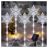 5 Pcs Acrylic Solar Pathway Stakes Lights Outdoor Waterproof, 8 Modes Christmas Decorations Outdoor Yard, Solar Christmas Garden Decor Lights (Xmas Snowflake White) - Retail: $20