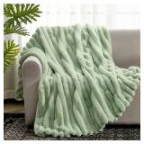 Cozy Bliss Faux Fur Throw Blanket for Couch, Cozy Warm Plush Striped Blanket for Sofa Bedroom Living Room, 60 * 80 Inches Sage Green - Retail: $70
