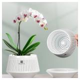 Meshpot 5 inch Orchid Pots with Holes for Repotting with Excellent Airflow and No Leaking, Set of 3, Decorative Orchid Planter with Air-Pruning, Plastic White Orchid Container with Saucers - Retail: $