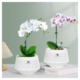 Meshpot 5 inch Orchid Pots with Holes for Repotting with Excellent Airflow and No Leaking, Set of 3, Decorative Orchid Planter with Air-Pruning, Plastic White Orchid Container with Saucers - Retail: $