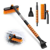 Sartis 33" Snow Brush and ice Scraper for car Windshield, 2 in 1 with 360°Rotating Brush Head, Thick PVC Brush,Detachable and Assembled, with Ergonomic Foam Grip for Cars(Heavy Duty ABS,Orange) - Ret