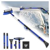 SKYJDM 62.4" Foldable Snow Brush and Ice Scrapers for Car Windshield, Adjustable & Extendable Ice Removal Tool with Non-Slip Foam Grip, 180° Pivoting Snow Brush for Car, SUV, Truck, Blue