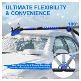 SKYJDM 62.4" Foldable Snow Brush and Ice Scrapers for Car Windshield, Adjustable & Extendable Ice Removal Tool with Non-Slip Foam Grip, 180° Pivoting Snow Brush for Car, SUV, Truck, Blue