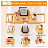 Premium Bamboo Bathtub Tray Caddy - Bath Tub Tray Table for Bathtub - Bath Caddy Tray for Bathtub, Expandable Size, Fits Most Bath Tubs - Retail: $22