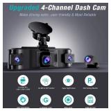 4 Channel 2.5K Dash Cam Front Rear Left Right, 170° Wide Angle Car Dash Camera with 5GHz WiFi & App Control, G-Sensor, Super Night Vision, 24H Parking Monitor, Loop Recording, 64GB SD Card Included -