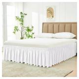 Biscaynebay Wrap Around Bed Skirts for King & Cal King Beds 15" Drop, White Adjustable Elastic Dust Ruffles Easy Fit Wrinkle & Fade Resistant Silky Luxurious Fabric Machine Washable - Retail: $13