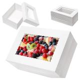 Mefleet 10pcs 14x10x6 Cake Boxes with Window Rectangle Quarter Sheet Bakery Boxes for Pastry Baking Cake, Cupcakes, Donuts, Cookies, Pie Treat Packaging White Large - Retail: $20