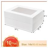 Mefleet 10pcs 14x10x6 Cake Boxes with Window Rectangle Quarter Sheet Bakery Boxes for Pastry Baking Cake, Cupcakes, Donuts, Cookies, Pie Treat Packaging White Large - Retail: $20