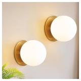 Meybiok 2 Pack Gold Wall Sconces Set of Two,Modern Bathroom Sconces with Milky Globe Glass, Sconces Wall Decor Set of 2 Wall Light for Bathroom Mirror Living Room Hallway (Bulbs not Included) - Retail
