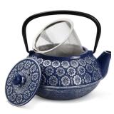 Juvale Japanese Cast Iron Teapot with Infuser & Stovetop Tea Kettle - 34 oz, Blue - Heat Retention, Removable Lid & Fold-Down Handle (Handle Needs Reattached) - Retail: $33