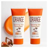 Orange Tanning Gel Sunscreen, Hydrating & Moisturizing Formula Sunscreen, Mineral-Oil Free, Water-Resistant, Travel Size, 3.12 Oz. (2) (1 Factory Sealed, 1 Half Full) - Retail: $10