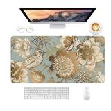 Desk Mat, 32" x 16" XXL Extended Large Gaming Mouse Pad, Desktop Decor Desk Pad, Cute Men Women Office Supplies and Accessories, XL Mouse Mat for Laptop & Keyboard, Retro Flower and Bird - Retail: $17