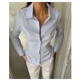 Women Y2k Button Down Shirt Vintage Long Sleeve Cute E-Girls V Neck Slim Fit Crop Top Fairy 90S Coquette Blouse (Gray Medium) - Retail: $22