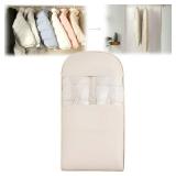 Space Saving Hanging Garment Bag with Self Compression Zipper, 2025 New Space Saver Clothes Storage Organizer, Dust Cover Clothes Bags for Down Coat Suit Dress or Jacket (Beige, L) - Retail: $9