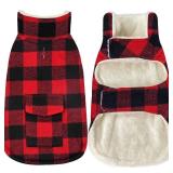 Malier Dog Winter Coat, Classic Plaid Fleece Dog Cold Weather Coats Pet Jacket with Pocket, Windprood Warm Coat Vest Pet Clothes Apparel for Small Medium Large Dogs (Red, Large) - Retail: $20