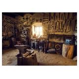 Yeele 8x6ft Background for Photography Vintage Traditional Smithy Workshop Interior Backdrop Anvil Blacksmith Shop Rural Smithy Adult Man Photo Booth Shoot Vinyl Studio Props - Retail: $25