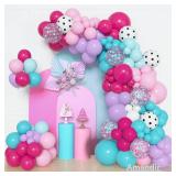 Amandir 152pcs Hot Pink and Teal Blue Balloon Garland Arch Kit, Different Sizes 12 10 5 Purple Rose Red Confetti White Dots Turquoise Balloons for Spa Girls Surprise Birthday Baby Shower Decorations -