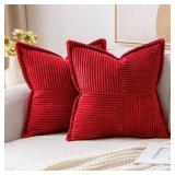 MIULEE Decorative Throw Pillow Covers for Couch Bed Livingroom 20x20 Inch Set of 2 Red Boho Accent Throw Pllows Broadside Striped Patchwork Soft Corduroy Pillowcases - Retail: $24