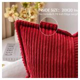 MIULEE Decorative Throw Pillow Covers for Couch Bed Livingroom 20x20 Inch Set of 2 Red Boho Accent Throw Pllows Broadside Striped Patchwork Soft Corduroy Pillowcases - Retail: $24