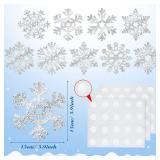 Zonon 45 Pieces Snowflake Cutouts Decorations, Winter Christmas Snowflake Paper Cutouts with Glue Point Dot for Bulletin Board Winter Party Home Class Office Decor Accessories (Silver) - Retail: $7