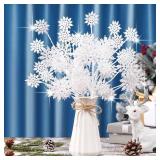 Thiccywoov 6 Pcs Glitter Snowflake Picks for Floral Arrangements 16.9 Inch Christmas Snowflake Picks Sprays Branches White Xmas Tree Sticks for Winter Wonderland Decorations Vase Fillers Wreath DIY - 