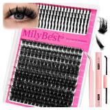 Lash Clusters Kit 100D Manga Eyelash Clusters with DIY Spikes 13-19MM Spiky Volume Cluster Eyelash Extensions Wispy Individual Lash Extensions Kit Anime Lashes Cluster Bond & Seal Tweezer by MilyBest 