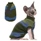 PUMYPOREITY Winter Warm Cat Sweater - Super Soft & Elastic Knit with Plush Fleece, Easy-On Design with Ribbed Neck & Cuffs, Stretchy Cat Outfit for Indoor/Outdoor Use,Green, S - Retail: $10