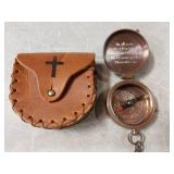 Religious Brass Compass with Leather Case - Retail: $45